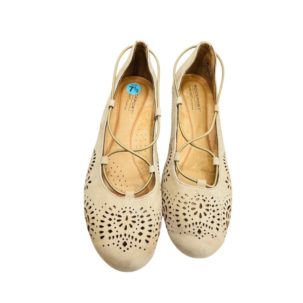 Rockport Cobb Hill Judson suede leather ballet flats cross strap shoes wedge 7.5